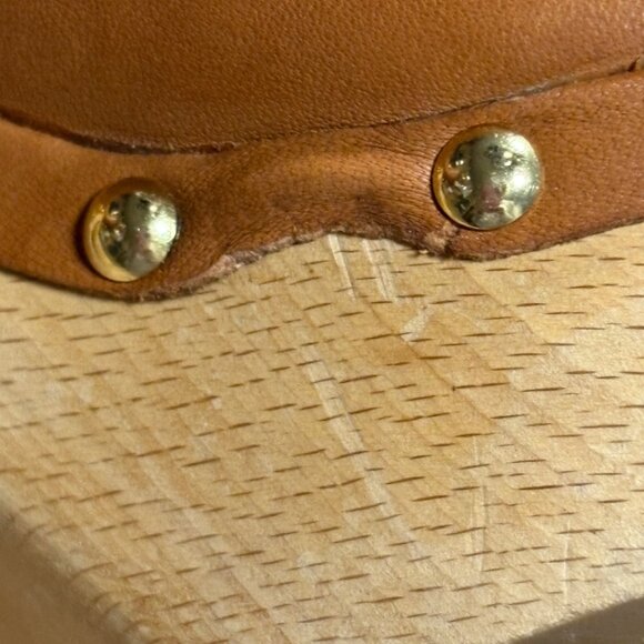 Michael Kors Beatrice Brown Leather Slingback Platform Clogs Studded Heels 6.5 - Picture 14 of 16